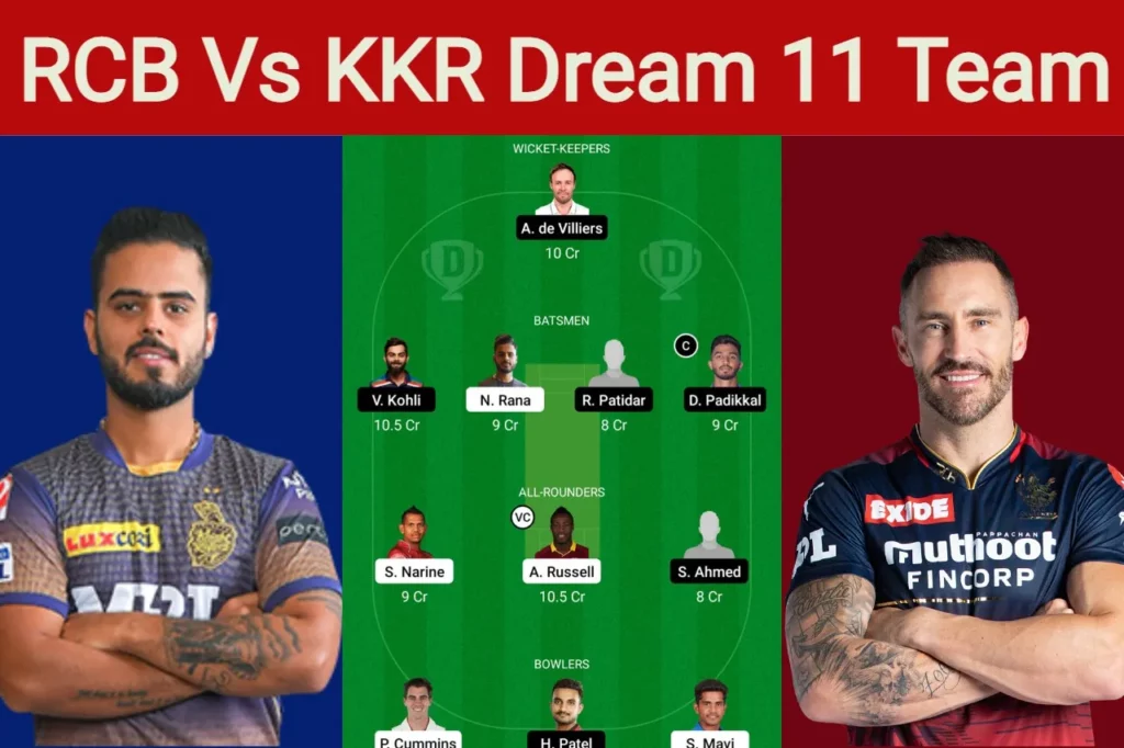 kkr vs rcb dream 11 prediction