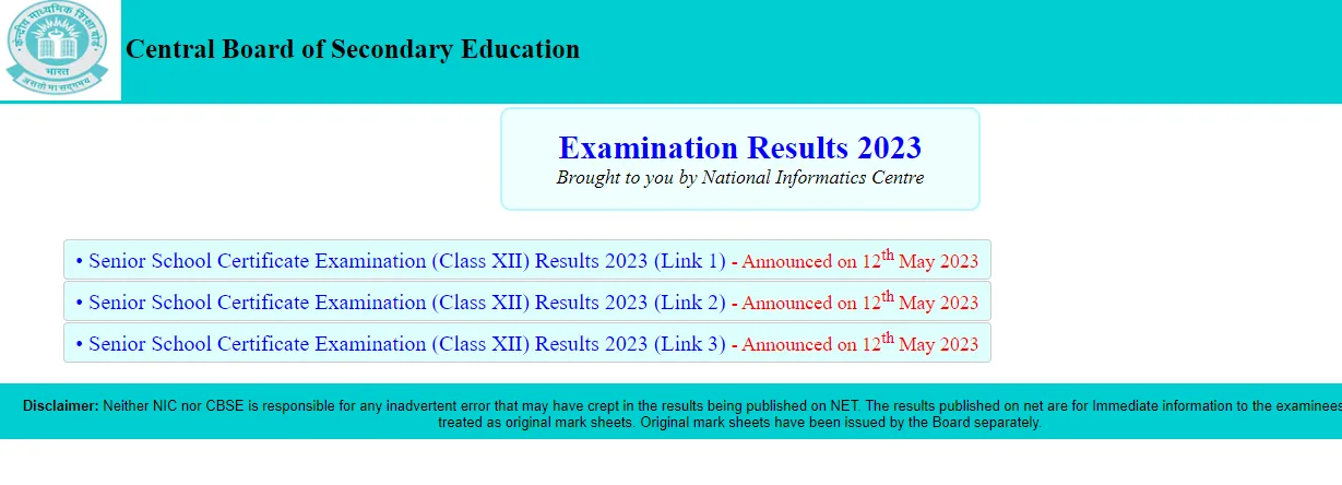 cbseresults.nic.in 2023 Class 12 Result