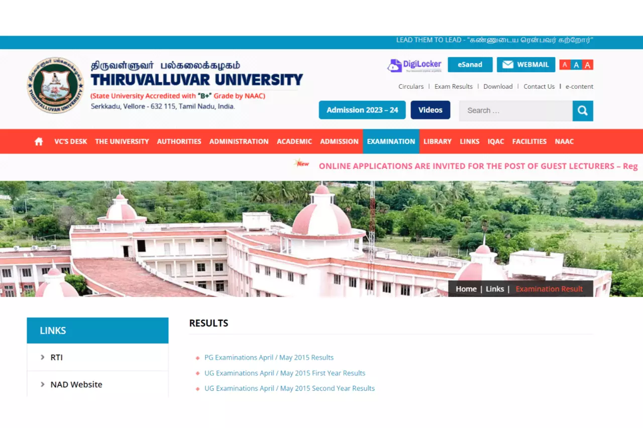 Thiruvalluvar University result 2023