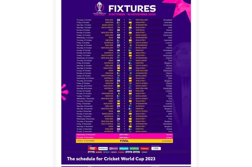 ICC World Cup Schedule