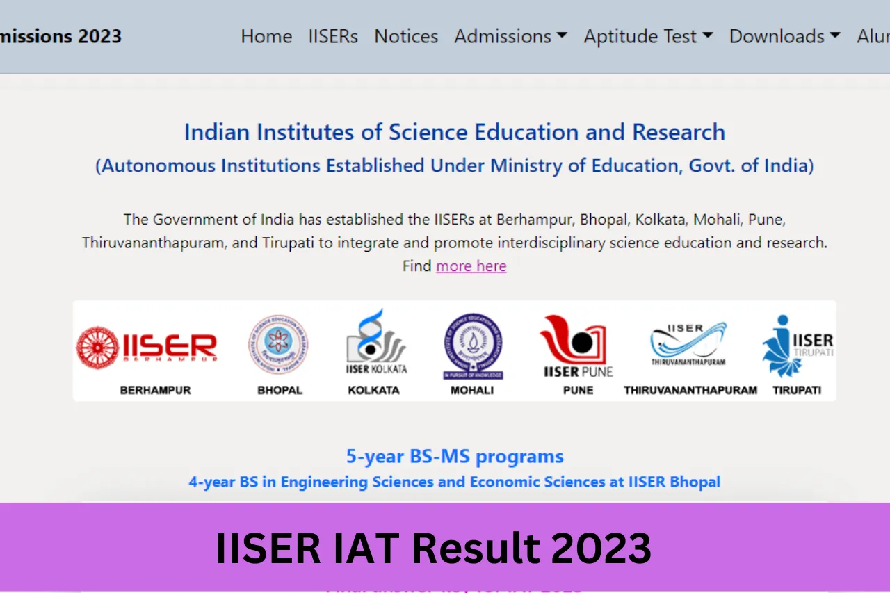IISER IAT Result 2023 Out Download Merit List Cut Off iiseradmission in