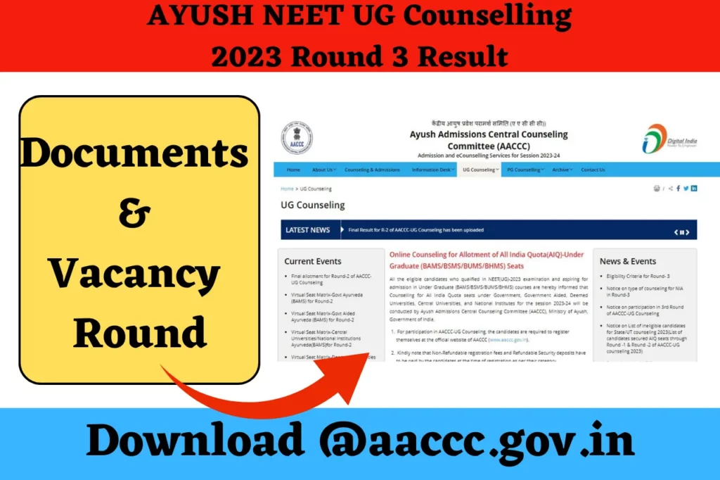 AYUSH NEET UG Counselling 2023 Round 3 Result
